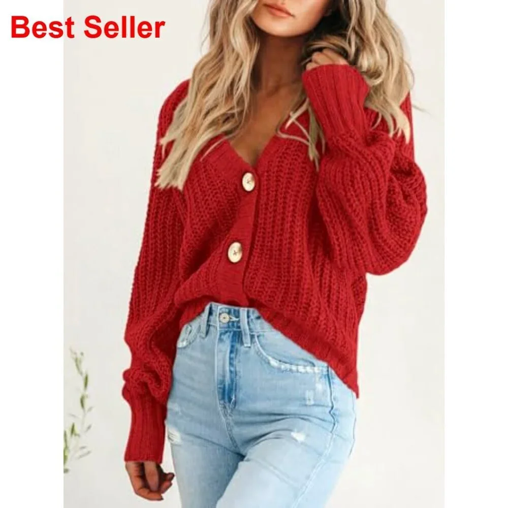 Chunky Knit Open Front Cardigan, Loose Fit, Long Sleeve, Button Sweater